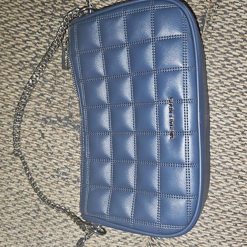 Michael Kors Navy Carmela Quilted Shoulder Crossbody Bag Like New With COA